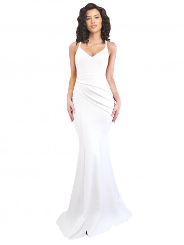 Online Bianco Stile sirena Sottili Alto Collo Crespo Elastico Lunga Formali Abiti da damigella donore / Abiti da sera / Abiti da ballo