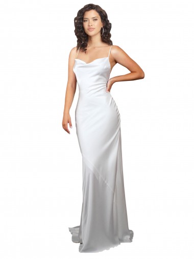 Online Bianco Tubino Cappuccio Sweep treno Raso Setoso Semplice Spiaggia Abiti da sposa