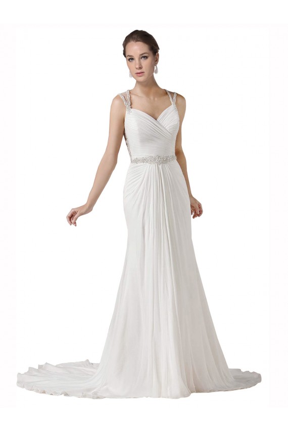 Online Bianco Tubino Innamorato Chiffona Spiaggia Abiti da sposa
