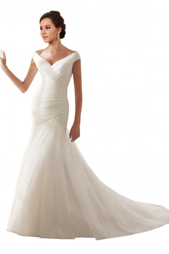Online Bianco Tubino Tulle Abiti da sposa