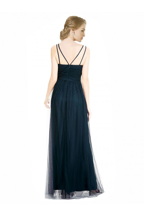 Online Blu 7 Linea A Scollatura a V Tulle Lunga Abiti da damigella donore