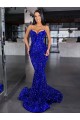 Online Blu Reale Stile sirena Sottili Sweep treno Paillettes Velluto Lunga Abiti da ballo