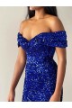 Online Blu Reale Stile sirena Sweep treno Paillettes Velluto Lunga Abiti da ballo