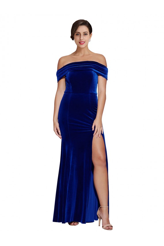 Online Blu Reale Stile sirena Velluto Elastico Lunga Formali Abiti da damigella donore / Abiti da sera / Abiti da ballo