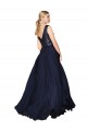 Online Blu marino scuro Linea A Alto Collo Chiffona Paillettes Lunga Abiti da damigella donore / Abiti da ballo