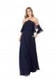 Online Blu marino scuro Linea A Capestro Alto Collo Chiffona Lunga Abiti da damigella donore