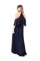 Online Blu marino scuro Linea A Capestro Alto Collo Chiffona Lunga Abiti da damigella donore