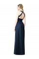 Online Blu marino scuro Linea A Capestro Scollatura a V Chiffona Lunga Abiti da damigella donore