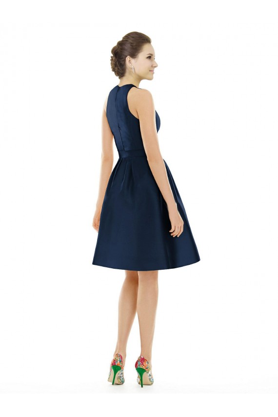 Online Blu marino scuro Linea A Capestro cocktail Raso Corto Abiti da damigella donore / Abiti da cocktail