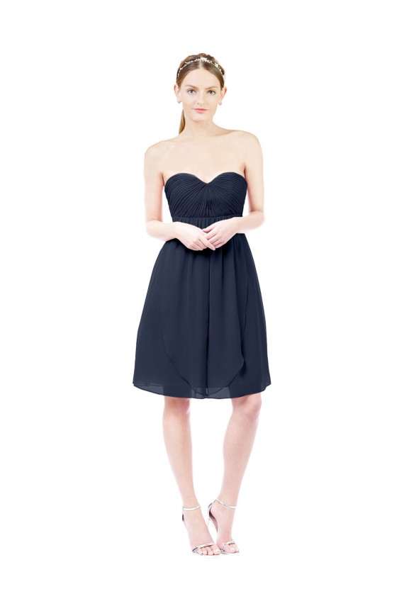Online Blu marino scuro Linea A Innamorato Al ginocchio Chiffona Corto Abiti da damigella donore / Abiti da cocktail