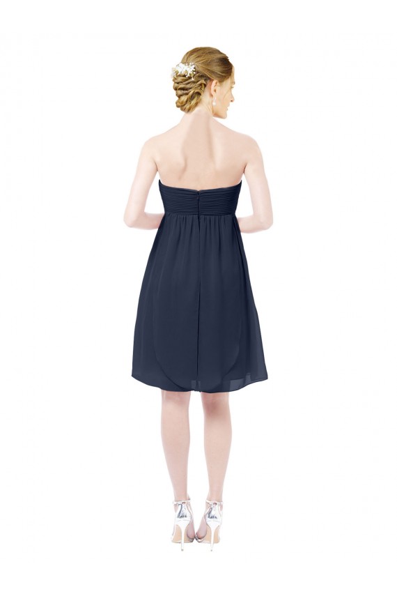 Online Blu marino scuro Linea A Innamorato Al ginocchio Chiffona Corto Abiti da damigella donore / Abiti da cocktail