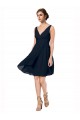 Online Blu marino scuro Linea A Scollatura a V Al ginocchio Chiffona Corto Abiti da damigella donore / Abiti da cocktail
