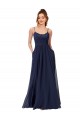 Online Blu marino scuro Linea A Scoop Chiffona Pizzo Lunga Abiti da damigella donore