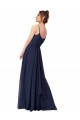 Online Blu marino scuro Linea A Scoop Chiffona Pizzo Lunga Abiti da damigella donore