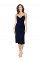 Online Blu marino scuro Linea A Sottili Cappuccio Midi Raso Setoso Corto Abiti da damigella donore / Abiti da sera / Abiti da cocktail