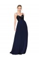 Online Blu marino scuro Linea A Sottili Chiffona Paillettes Lunga Abiti da damigella donore / Abiti da ballo