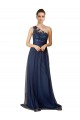 Online Blu marino scuro Linea A Una spalla Sweep treno Tulle Lunga Abiti da damigella donore