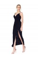Online Blu marino scuro Stile sirena Alto Collo Al ginocchio Chiffona Corto Abiti da damigella donore / Abiti da sera / Abiti da cocktail