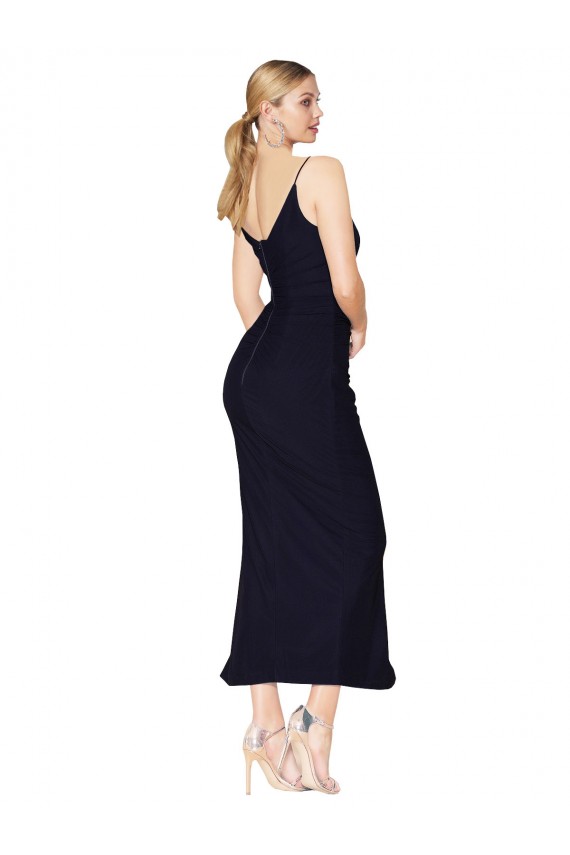 Online Blu marino scuro Stile sirena Alto Collo Al ginocchio Chiffona Corto Abiti da damigella donore / Abiti da sera / Abiti da cocktail