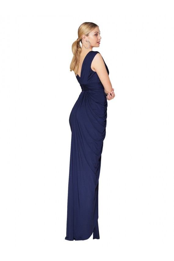 Online Blu marino scuro Stile sirena Alto Collo Chiffona Lunga Formali Abiti da damigella donore / Abiti da sera / Abiti da ballo