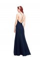Online Blu marino scuro Stile sirena Capestro Alto Collo Chiffona Lunga Abiti da damigella donore / Abiti da ballo
