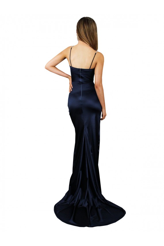 Online Blu marino scuro Stile sirena Innamorato Raso Elastico Lunga Formali Abiti da damigella donore / Abiti da sera / Abiti da ballo