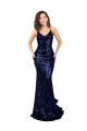 Online Blu marino scuro Stile sirena Scollatura a V Paillettes Lunga Formali Abiti da damigella donore / Abiti da sera / Abiti da ballo