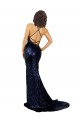 Online Blu marino scuro Stile sirena Scollatura a V Paillettes Lunga Formali Abiti da damigella donore / Abiti da sera / Abiti da ballo