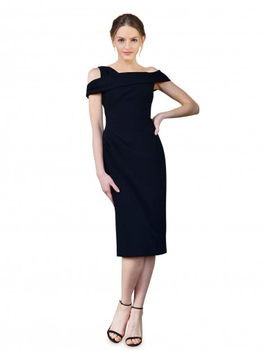 Online Blu marino scuro Stile sirena cocktail Crespo Elastico Corto Abiti da damigella donore / Abiti da sera / Abiti da cocktail
