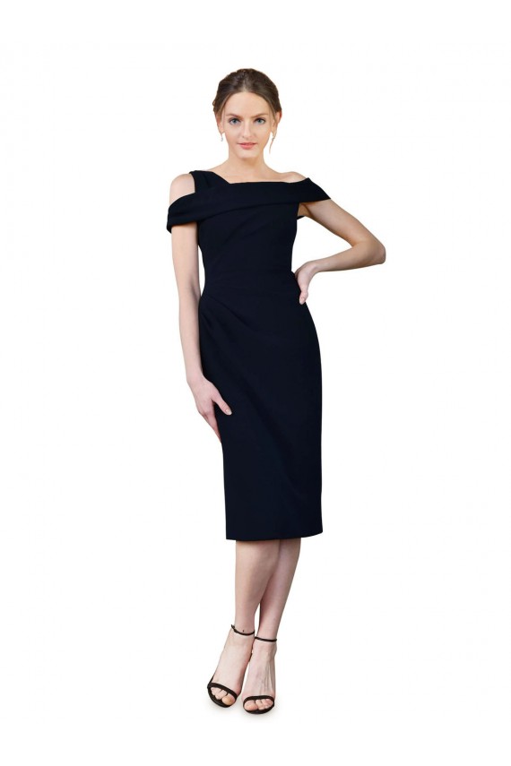 Online Blu marino scuro Stile sirena cocktail Crespo Elastico Corto Abiti da damigella donore / Abiti da sera / Abiti da cocktail