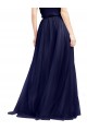Online Blu navy 21 Linea A Capestro Alto Collo Tulle Lunga Abiti da damigella donore