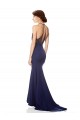 Online Blu navy Stile sirena Capestro Alto Collo Crespo Elastico Lunga Formali Abiti da damigella donore / Abiti da sera / Abiti da ballo