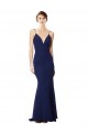 Online Blu navy Stile sirena Sottili Alto Collo Crespo Elastico Lunga Formali Abiti da damigella donore / Abiti da sera / Abiti da ballo