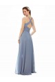 Online Blu polveroso Linea A Capestro Alto Collo Chiffona Lunga Abiti da damigella donore