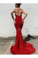 Online Borgogna Stile sirena Innamorato Paillettes Velluto Lunga Abiti da ballo