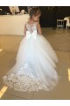 Online Champagne Abito da ballo Innamorato Tulle Pizzo Lunga Abiti da ragazza di fiori