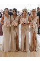 Online Champagne Linea A Scollatura a V Chiffona Lunga Abiti da damigella donore
