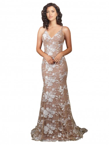 Online Champagne Stile sirena Scollatura a V Sweep treno Pizzo Abiti da sposa
