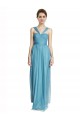 Online Cielo blu Linea A Sottili Capestro Scollatura a V Tulle Lunga Abiti da damigella donore