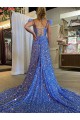 Online Colore Mostrato Linea A Scollatura a V Paillettes Velluto Lunga Abiti da ballo