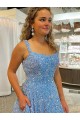 Online Colore Mostrato Linea A Scoop Paillettes Velluto Lunga Abiti da ballo