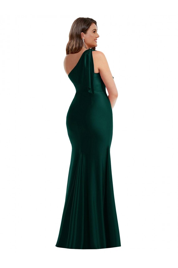 Online Evergreen Stile sirena Una spalla Raso Setoso Lunga Formali Abiti da damigella donore / Abiti da sera / Abiti da ballo