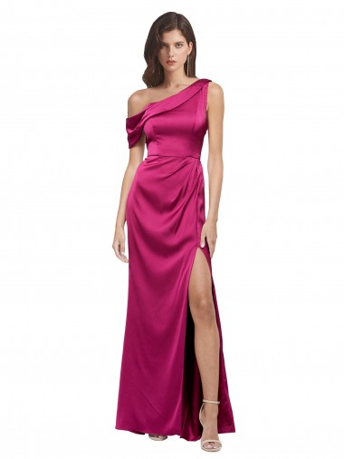 Online Fucsia Linea A Una spalla Raso Elastico Lunga Formali Abiti da damigella donore / Abiti da sera / Abiti da ballo