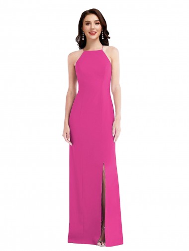 Online Fucsia Tromba Capestro Alto Collo Crespo Elastico Lunga Formali Abiti da damigella donore / Abiti da sera / Abiti da ballo