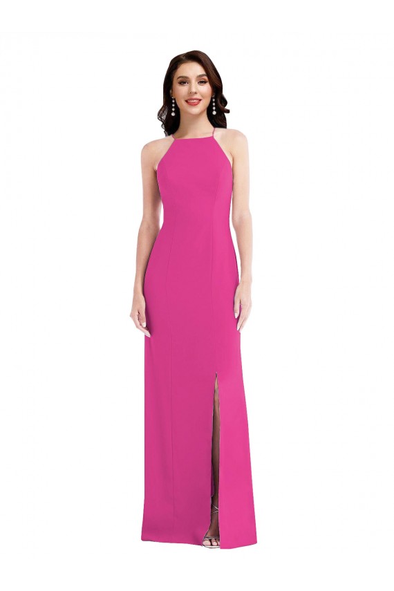 Online Fucsia Tromba Capestro Alto Collo Crespo Elastico Lunga Formali Abiti da damigella donore / Abiti da sera / Abiti da ballo