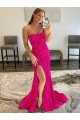 Online Fucsia Tubino Senza spalline Sweep treno Paillettes Velluto Lunga Abiti da ballo
