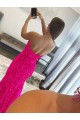 Online Fucsia Tubino Senza spalline Sweep treno Paillettes Velluto Lunga Abiti da ballo