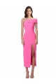 Online Fucsia Tubino Una spalla Midi Crespo Elastico Lunga Formali Abiti da damigella donore / Abiti da sera / Abiti da cocktail
