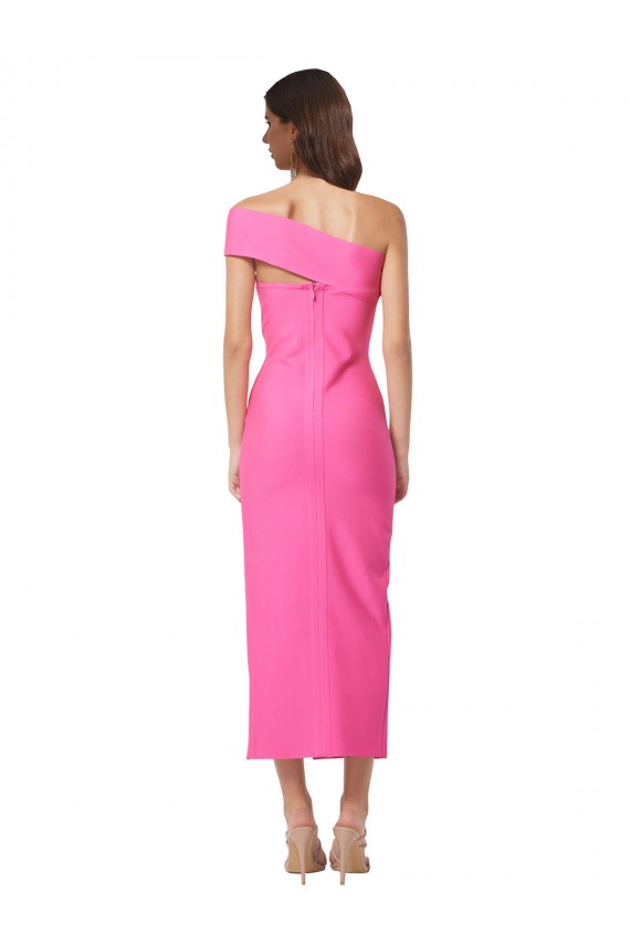 Online Fucsia Tubino Una spalla Midi Crespo Elastico Lunga Formali Abiti da damigella donore / Abiti da sera / Abiti da cocktail