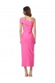 Online Fucsia Tubino Una spalla Midi Crespo Elastico Lunga Formali Abiti da damigella donore / Abiti da sera / Abiti da cocktail